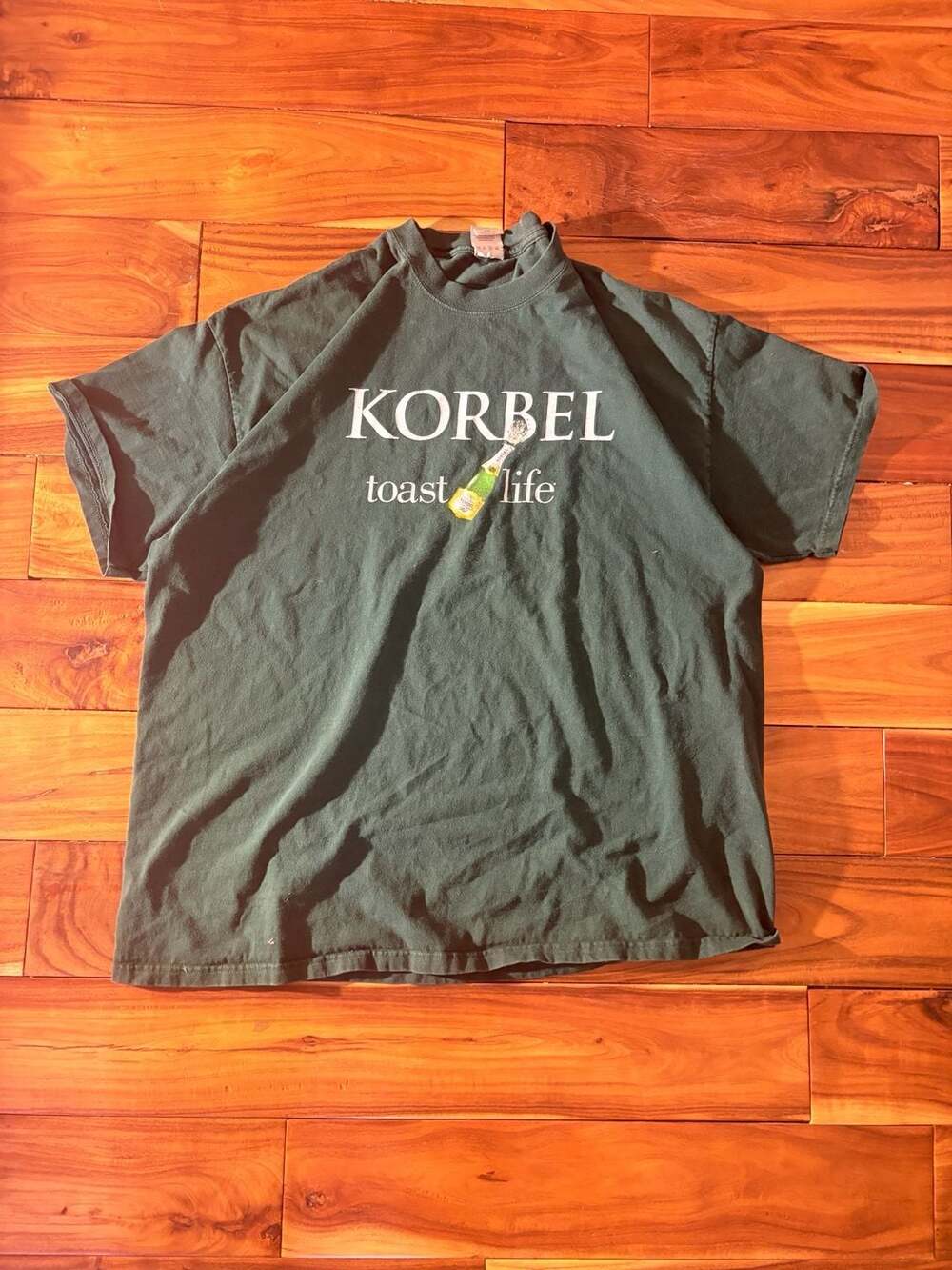 Vintage Korbel Toast Life Green Graphic T-Shirt Hanes Beefy-T Mens 2XL